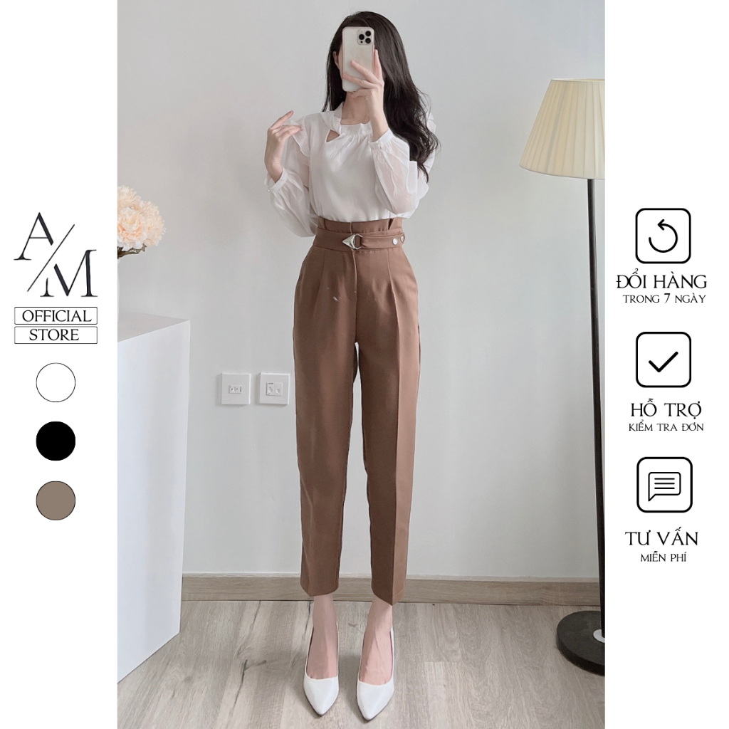 Quần tây nữ 99 Cag Priority dáng baggy cạp cao bản to phối khóa cài sang chảnh tôn dáng - M500