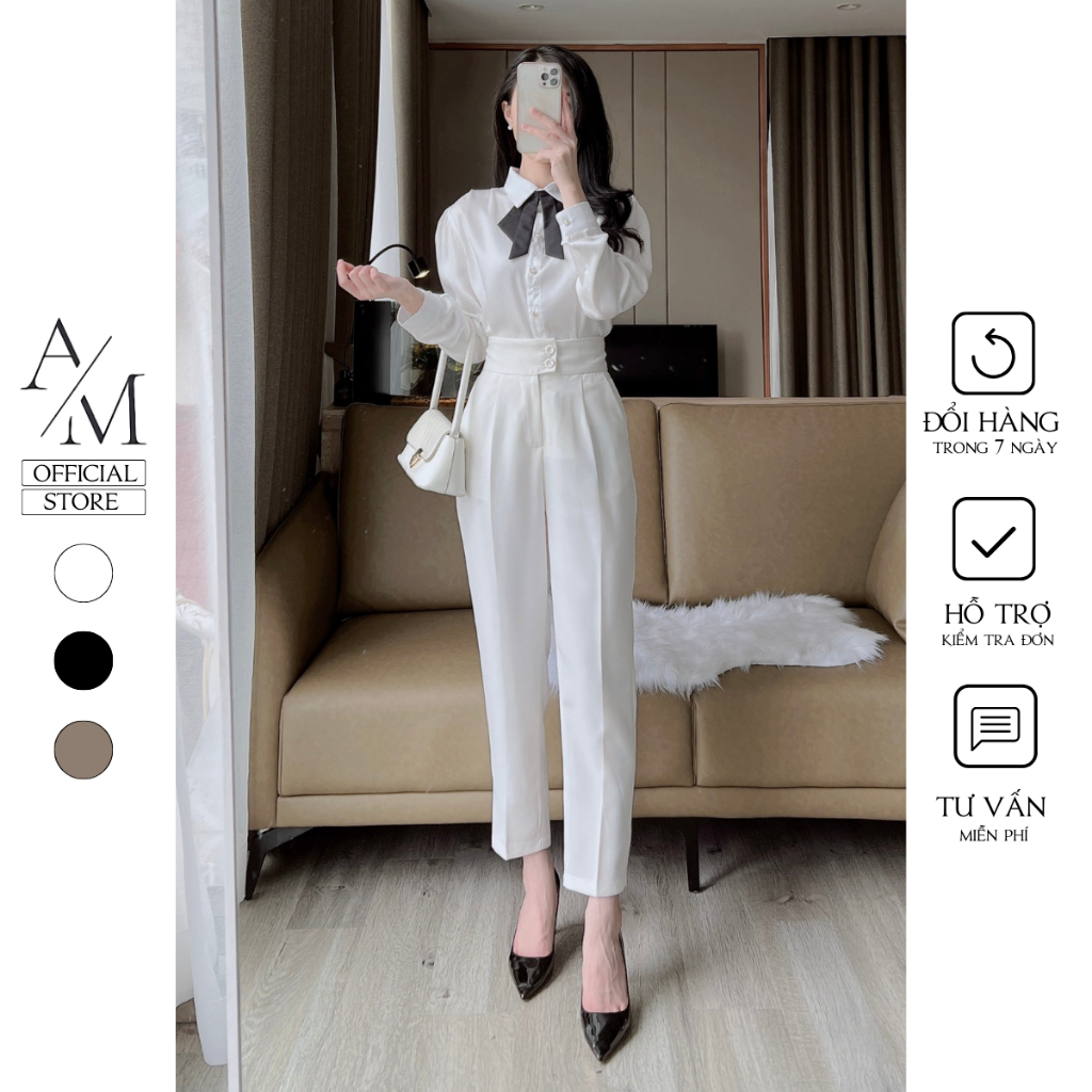 Quần baggy nữ lưng cao dáng quần tây cạp phối khuy khóa trước tôn dáng 99 Cag Priority - M505
