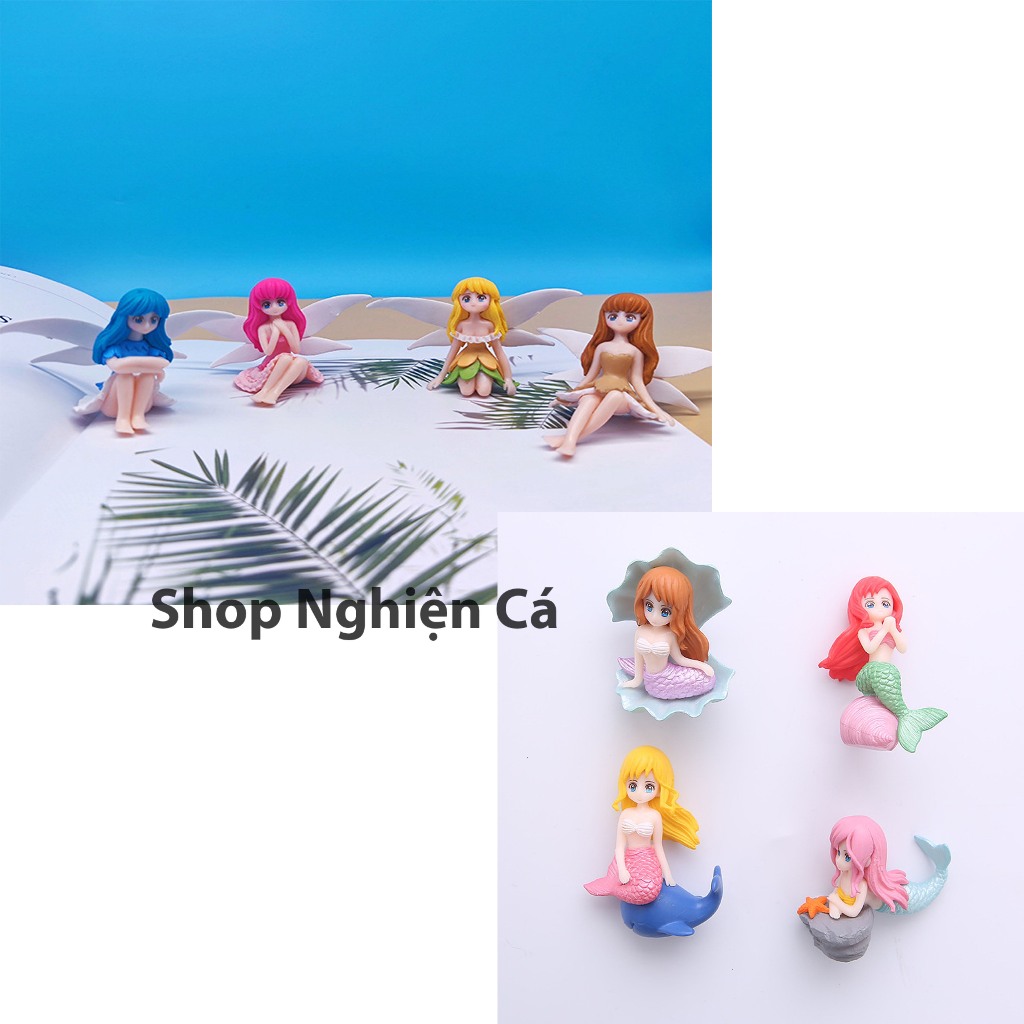 Tượng nàng tiên cá nhựa đặc PVC trang trí tiểu cảnh, bể cá, bàn làm việc, trưng bày, đồ chơi
