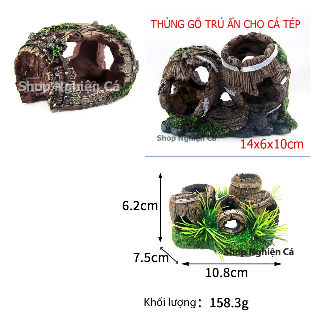 Mô hình thùng Phụ kiện trang trí cho bể cá thiết kế dạng hang động