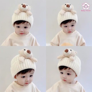 Mũ len cho bé, Mũ len mùa đông hình gấu cho bé trai bé gái