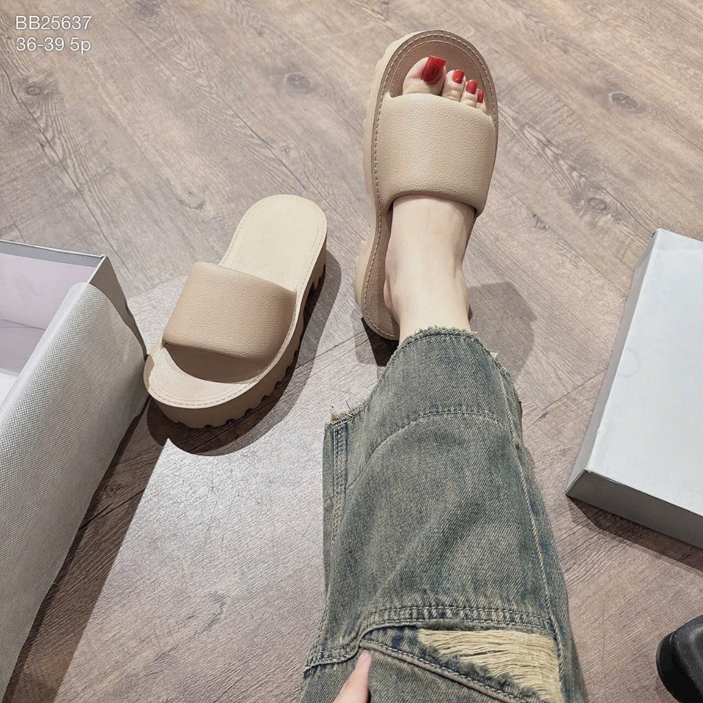 Dép quai ngang đế răng cưa đúc nguyên khối độn 6cm tăng chiều cao siêu nhẹ siêu bền chống nước êm chân - DL227