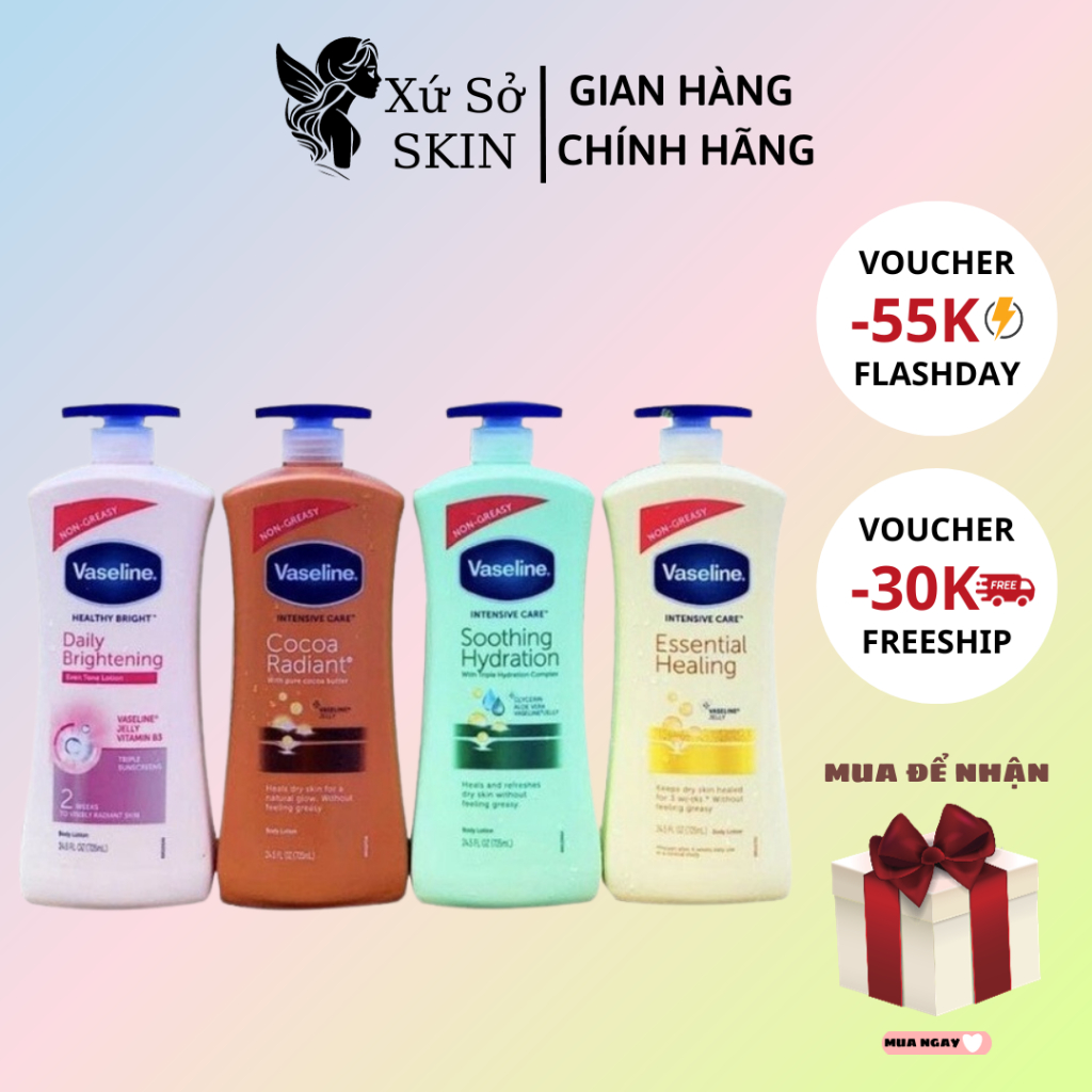 Sữa dưỡng thể dưỡng ẩm trắng da toàn thân Vaseline Body Lotion bản Mỹ 725ml - Xứ sở skin