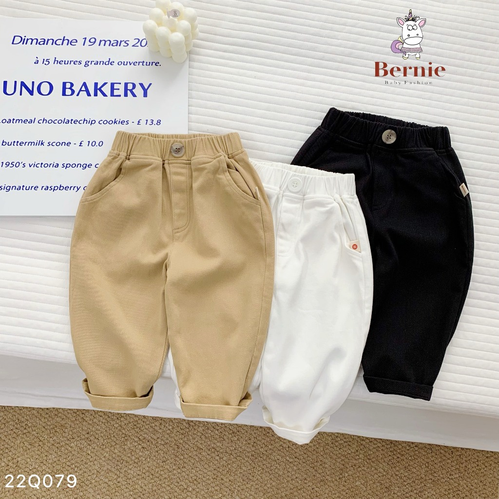 Quần kaki dài cho bé trai đính cúc BERNIE kids màu trắng đen be rêu 1 đến 7 tuổi 1023Q020