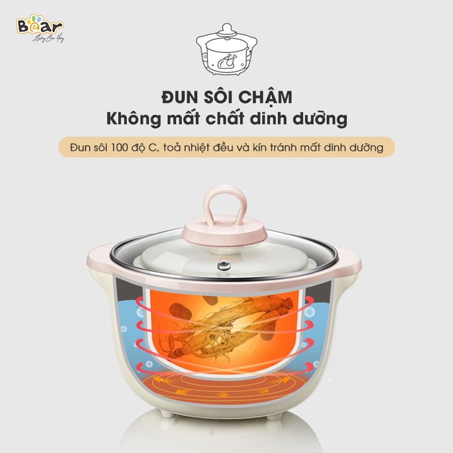 Combo Nồi Nấu Chậm 1,6L Bear SUBE002 và Máy Xay 5 Món B50E1 Đa Năng Xay Đồ Ăn Dặm Nấu Cháo Hầm Ninh Tiết Kiệm Thời Gian