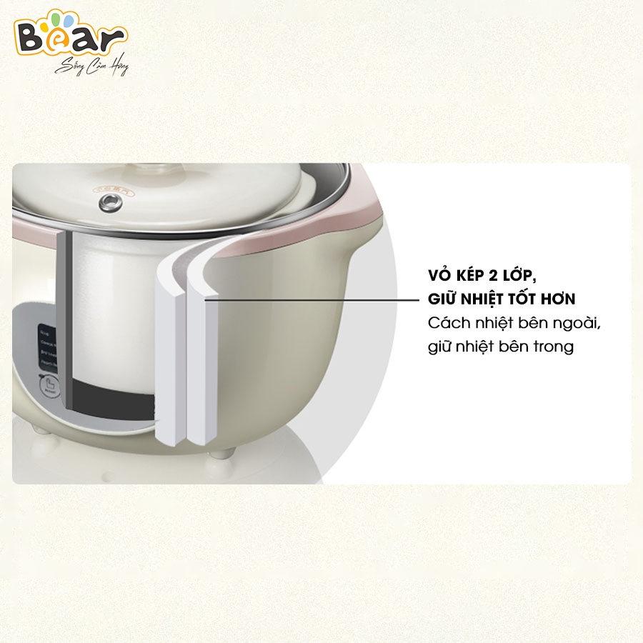 Combo Nồi Nấu Chậm 1,6L Bear SUBE002 và Máy Xay 5 Món B50E1 Đa Năng Xay Đồ Ăn Dặm Nấu Cháo Hầm Ninh Tiết Kiệm Thời Gian