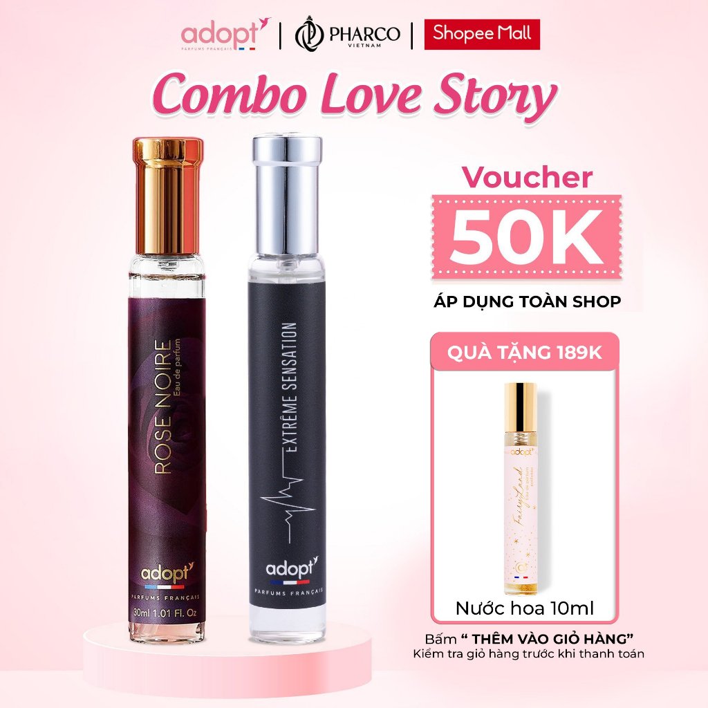 [BST Fall In Love] Combo 2 chai nước hoa Nam - Nữ ADOPT EDP 30ml chính hãng lưu hương lâu (Tặng sữa tắm 250ML)