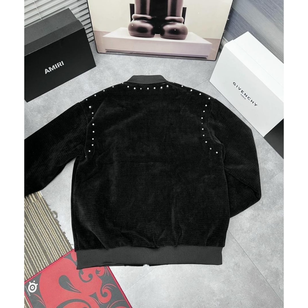 Áo Khoác Bomber Gu-Cci  Đính Đá Thêu Gucci Chất Vải Nỉ NHung 2 Lớp - Áo Bomber Nam Nữ Hot Trend 2023