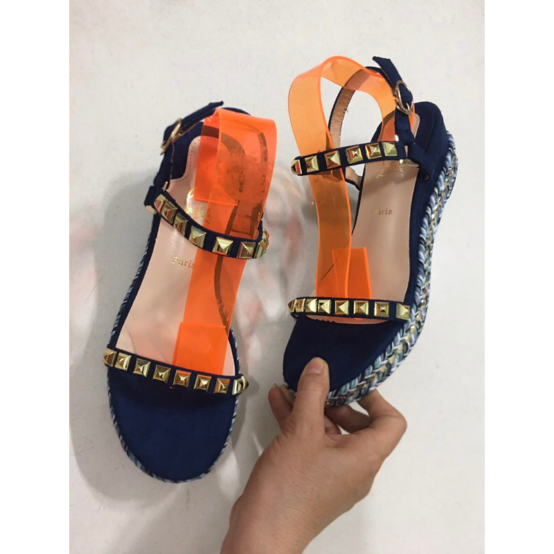 Dép quai hậu nữ đính đá sandal đế cao, hàng QC cao cấp