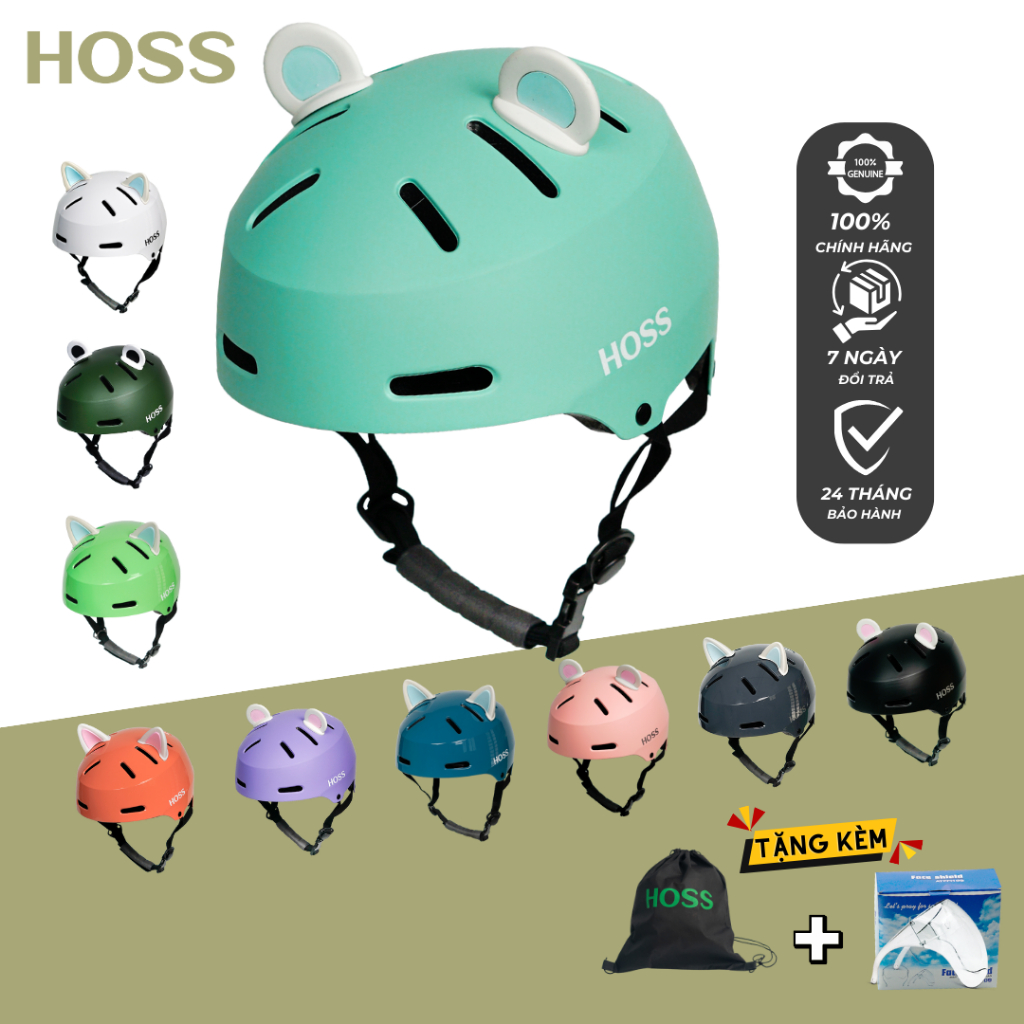 Nón Thể thao HOSS AT50H Siêu Nhẹ Tăng Đưa Chỉnh Size Linh Hoạt - Tặng Tai Mèo, Tai Gấu Ngẫu Nhiên