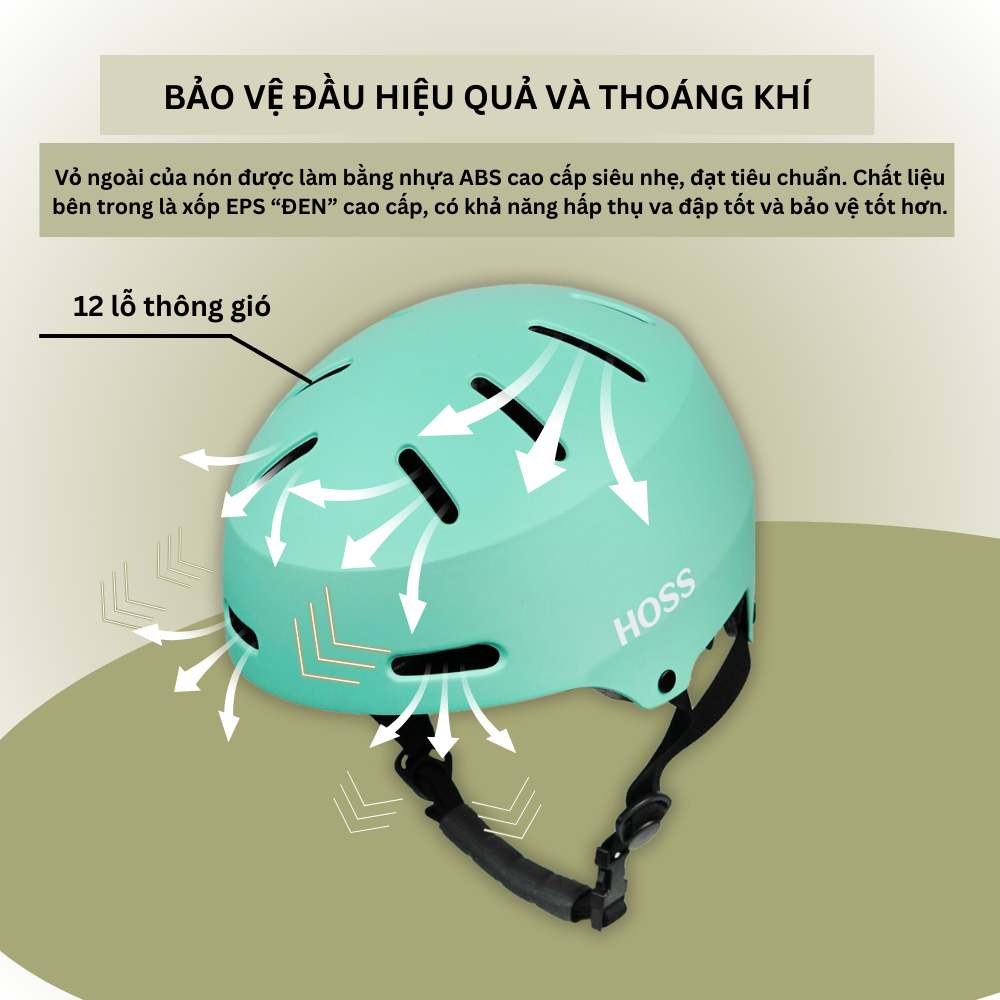 Nón Thể thao HOSS AT50H Siêu Nhẹ Tăng Đưa Chỉnh Size Linh Hoạt - Tặng Tai Mèo, Tai Gấu Ngẫu Nhiên