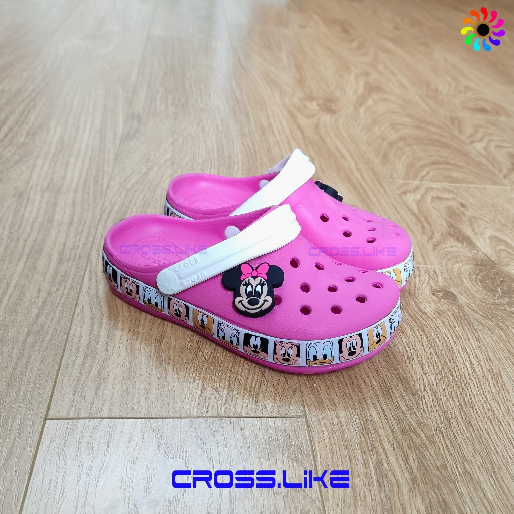 Dép nhựa bé gái CROSS, sục chuột Mickey hồng, dép sục cho trẻ, đúc nguyên khối siêu bền, siêu cute, tặng jibbitz.