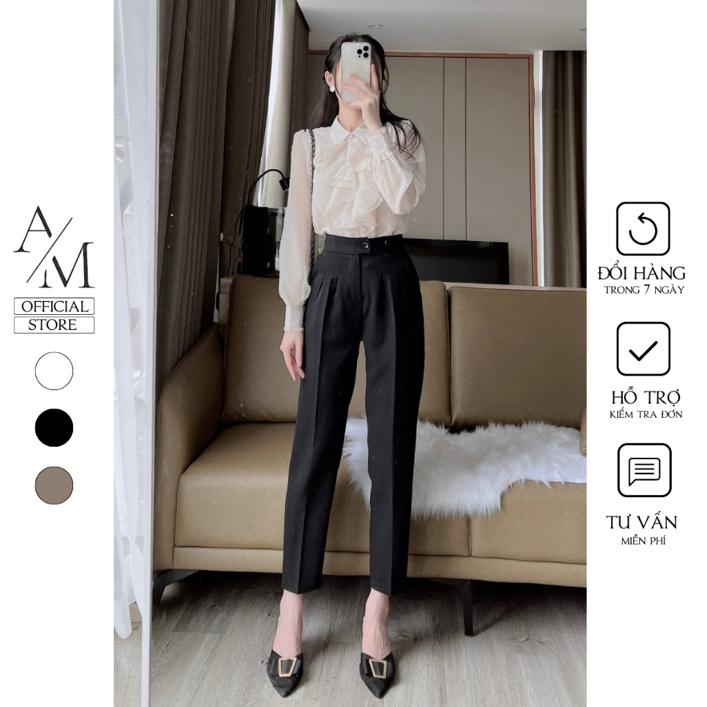 Quần baggy nữ basic khóa sườn cạp phối khuy cách điệu tôn eo 99 Cag Priority - M621
