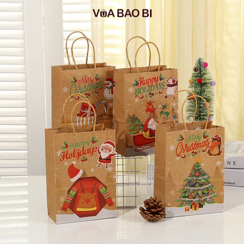 Túi quà giáng sinh túi giấy đựng quà noel nhiều mẫu TỔNG HỌP hình ông già noel, người tuyết - Vua Bao Bì