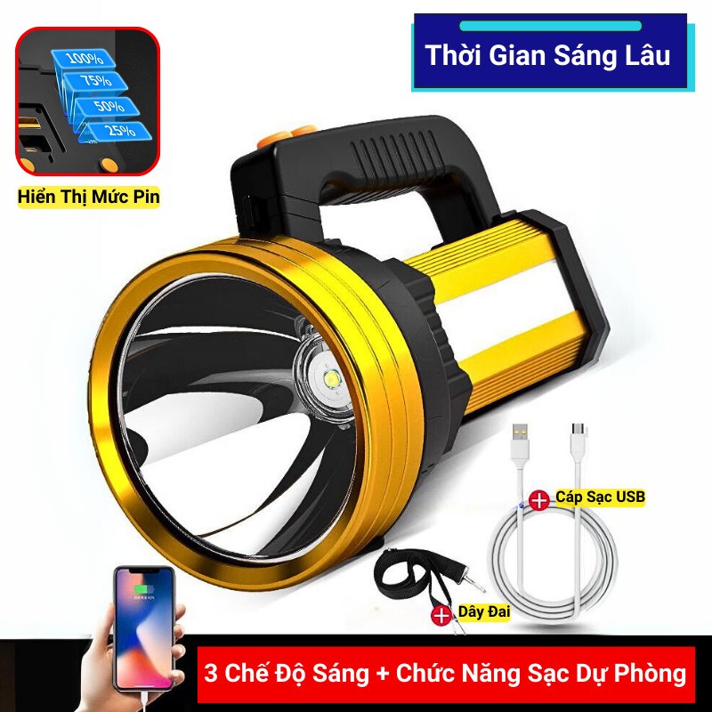 Đèn Pin Cầm Tay Kumo Siêu Sáng Chống Nước 3 Chế Độ Sáng Sạc Được Cho Điện Thoại