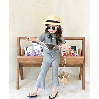 Set bộ thun xám + quần ống loe cho bé gái