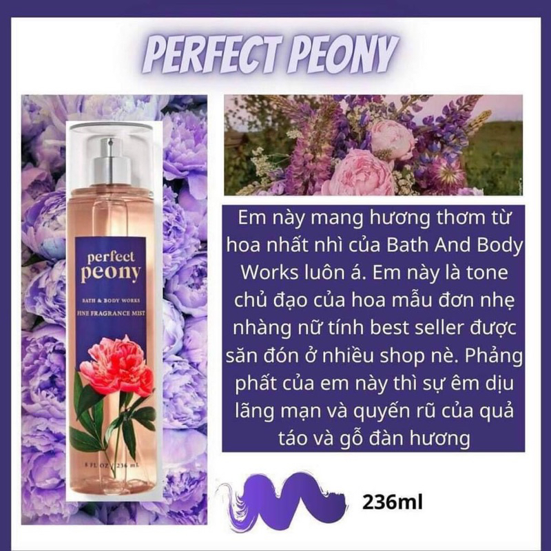 Xịt body mist Bath and Body Works Perfect Peony 236ml