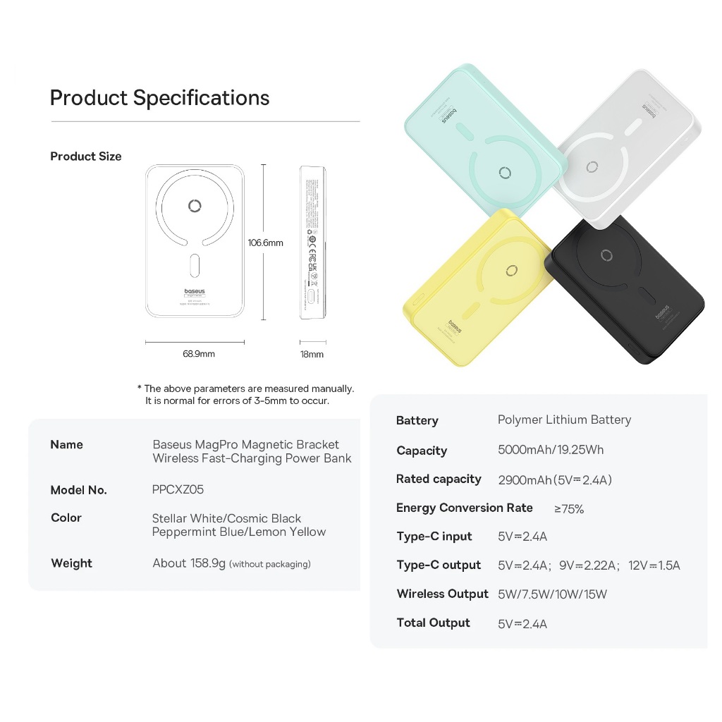 Pin dự phòng không dây nam châm kiêm giá đỡ từ tính cho iP 12-15 Baseus MagPro Magnetic Stand Power Bank PPCXZ05