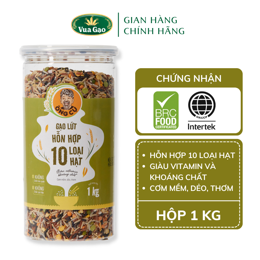 Gạo Lứt Hỗn Hợp 10 Loại Hạt - Thương Hiệu Ông Cụ - Hũ 1kg