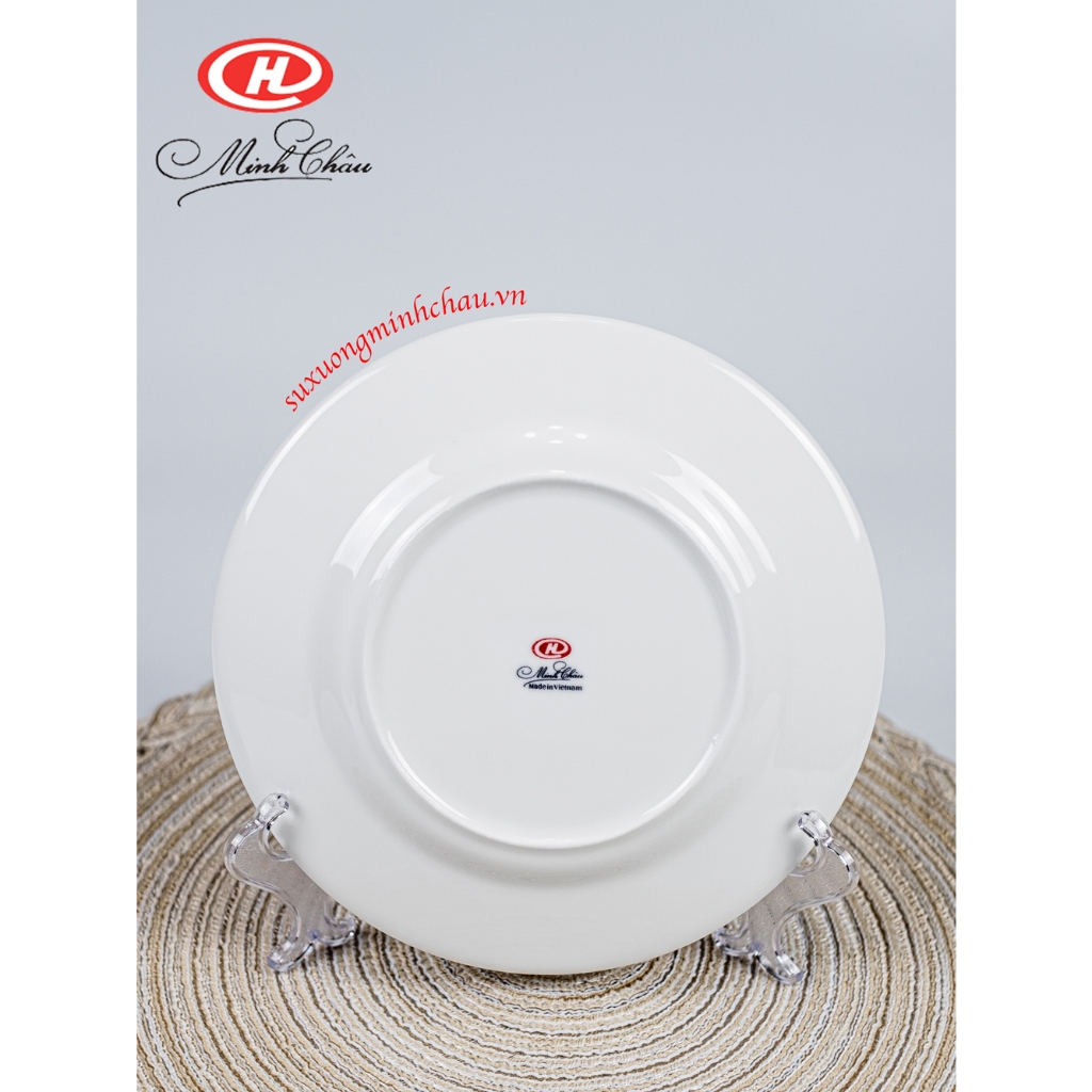 Đĩa tròn cạn sứ xương trắng trơn sứ Minh Châu - BONE