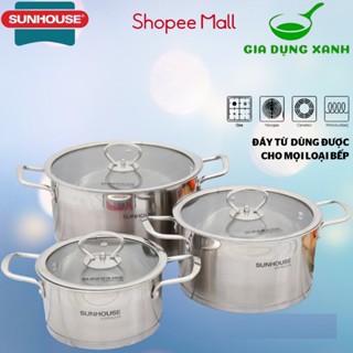 Bộ 3 nồi inox 5 đáy cao cấp bếp từ SUNHOUSE MAMA SH784 - SHG669 kích thước 16-20-24 CM