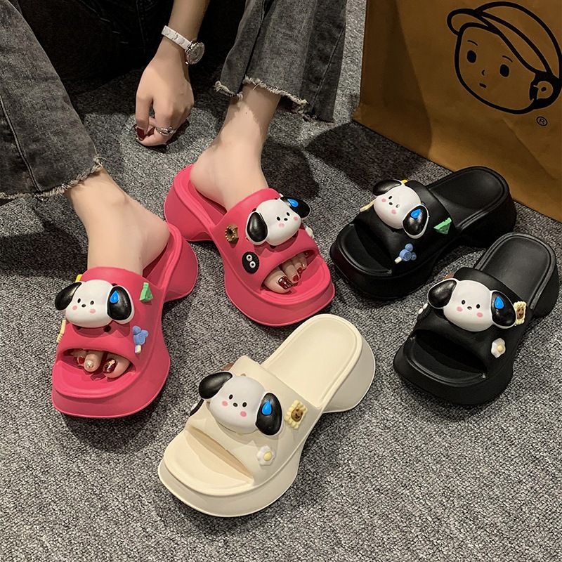 Dép bánh mì nữ quai ngang tặng kèm stikker chú cún dễ thương hottrend 2023, đế EVA siêu mềm nhẹ chống thấm nước D7786