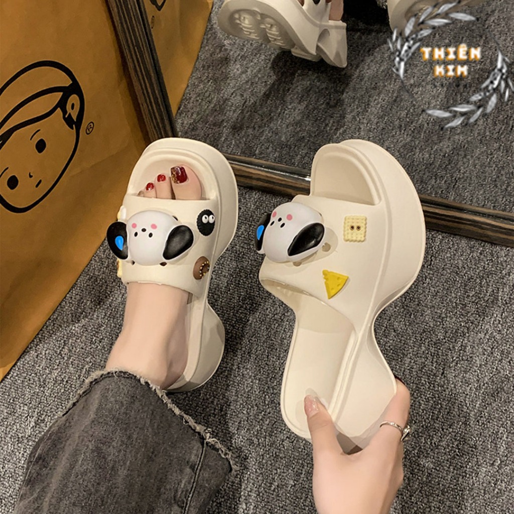 Dép bánh mì nữ quai ngang tặng kèm stikker chú cún dễ thương hottrend 2023, đế EVA siêu mềm nhẹ chống thấm nước D7786
