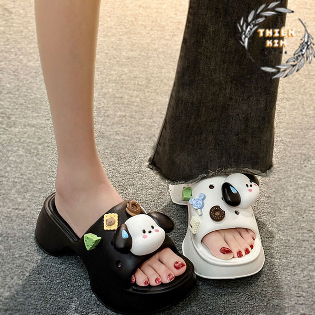 Dép bánh mì nữ quai ngang tặng kèm stikker chú cún dễ thương hottrend 2023, đế EVA siêu mềm nhẹ chống thấm nước D7786