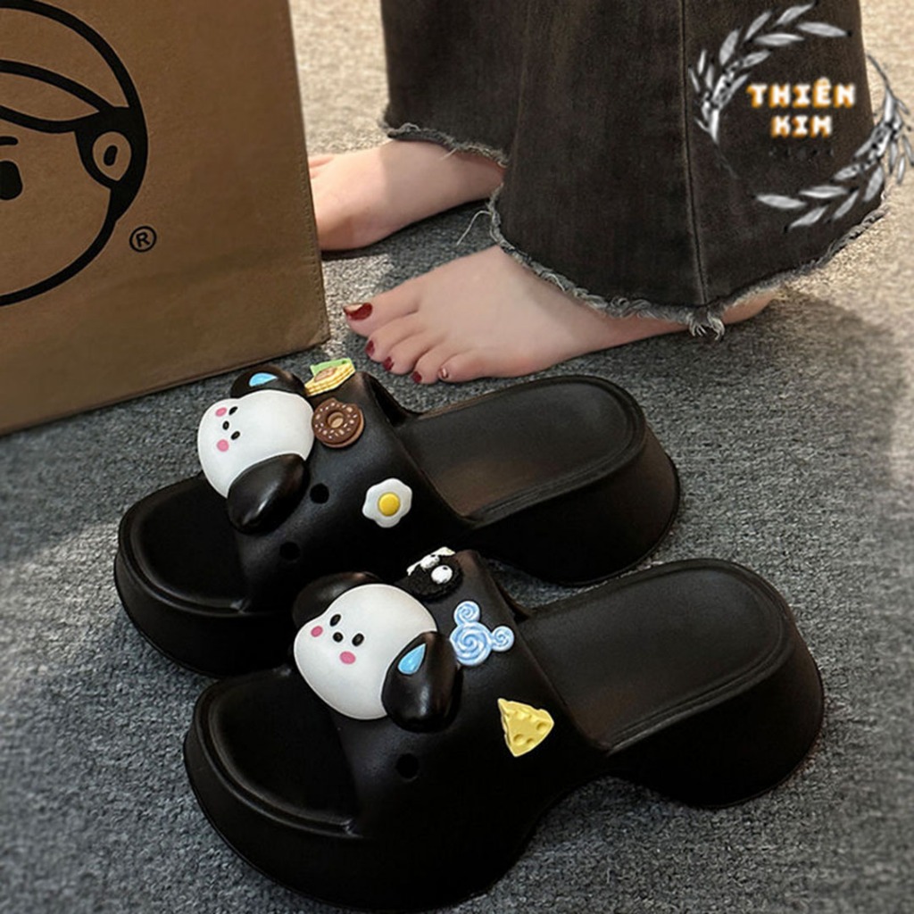 Dép bánh mì nữ quai ngang tặng kèm stikker chú cún dễ thương hottrend 2023, đế EVA siêu mềm nhẹ chống thấm nước D7786