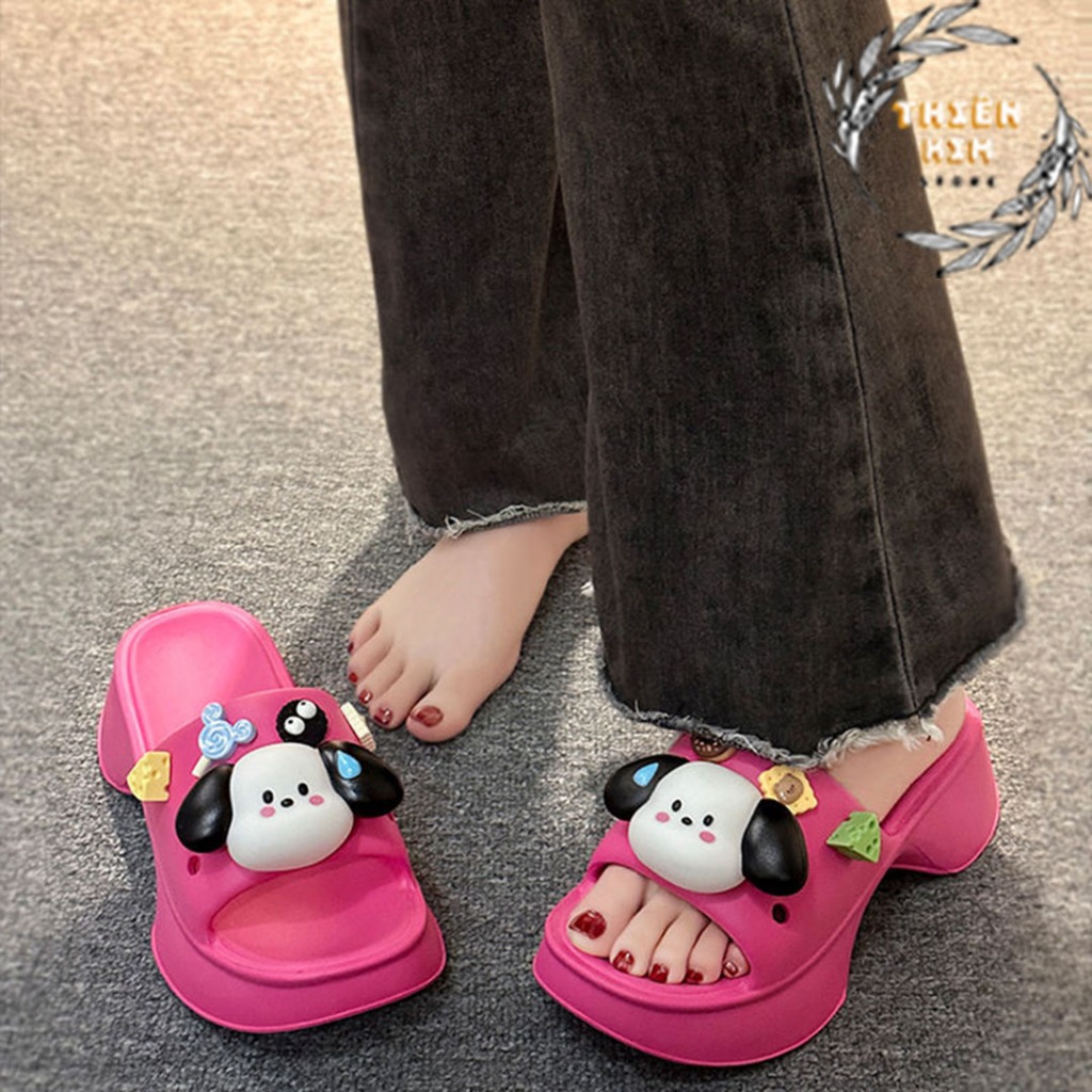 Dép bánh mì nữ quai ngang tặng kèm stikker chú cún dễ thương hottrend 2023, đế EVA siêu mềm nhẹ chống thấm nước D7786