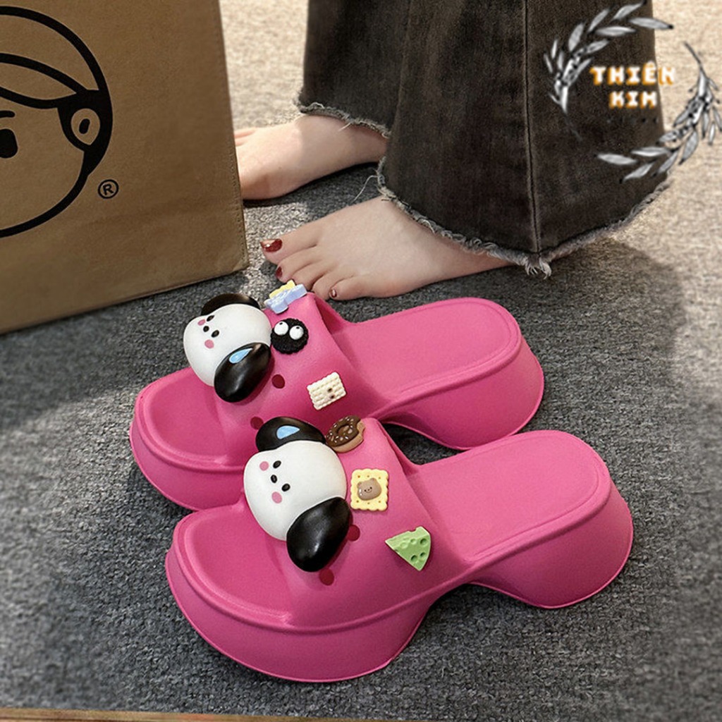 Dép bánh mì nữ quai ngang tặng kèm stikker chú cún dễ thương hottrend 2023, đế EVA siêu mềm nhẹ chống thấm nước D7786