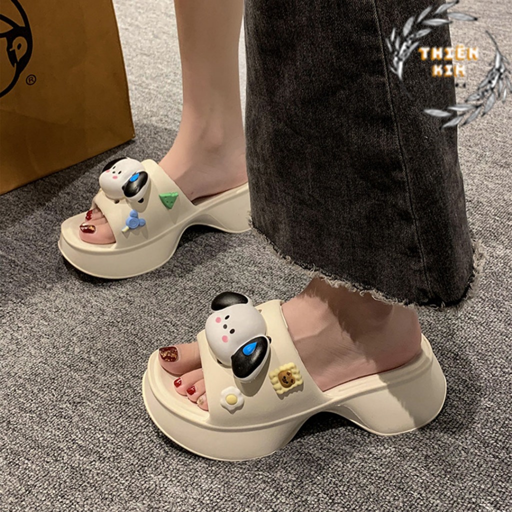 Dép bánh mì nữ quai ngang tặng kèm stikker chú cún dễ thương hottrend 2023, đế EVA siêu mềm nhẹ chống thấm nước D7786