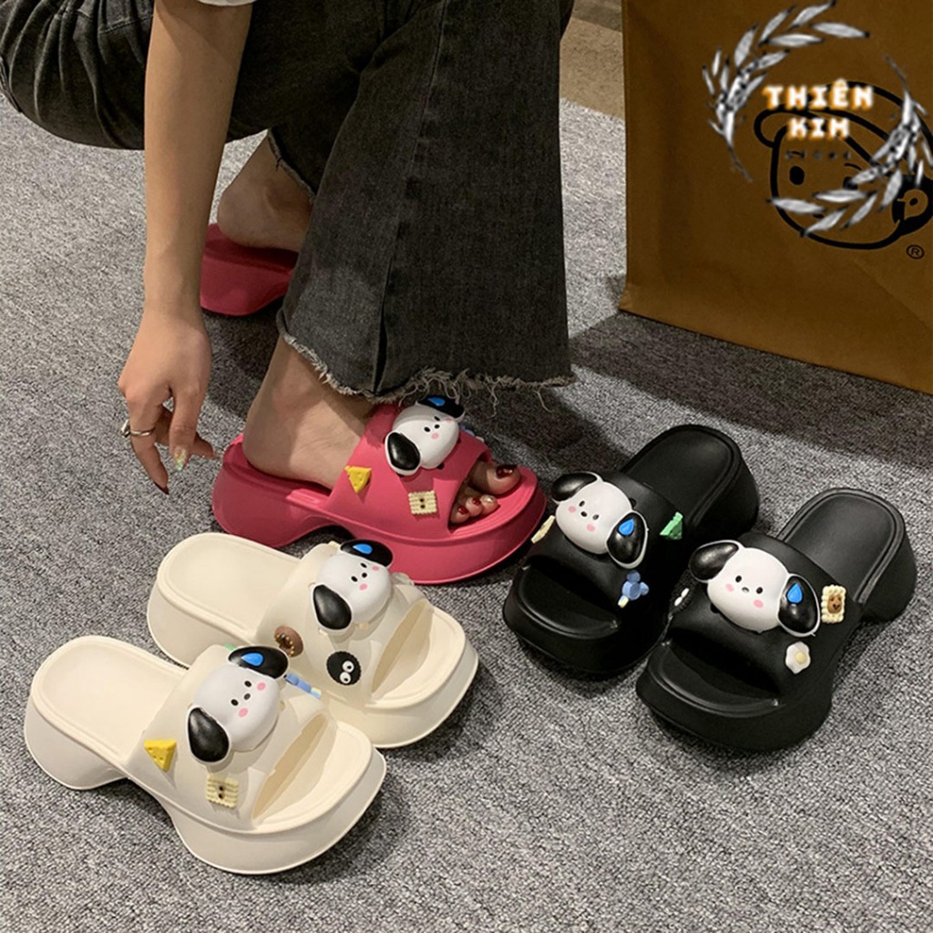 Dép bánh mì nữ quai ngang tặng kèm stikker chú cún dễ thương hottrend 2023, đế EVA siêu mềm nhẹ chống thấm nước D7786
