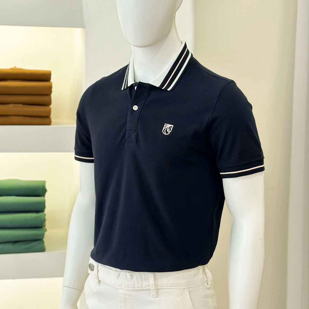 Áo Thun Nam Cao Cấp Polo Xanh Đen Phối Bo Cổ BY COTTON