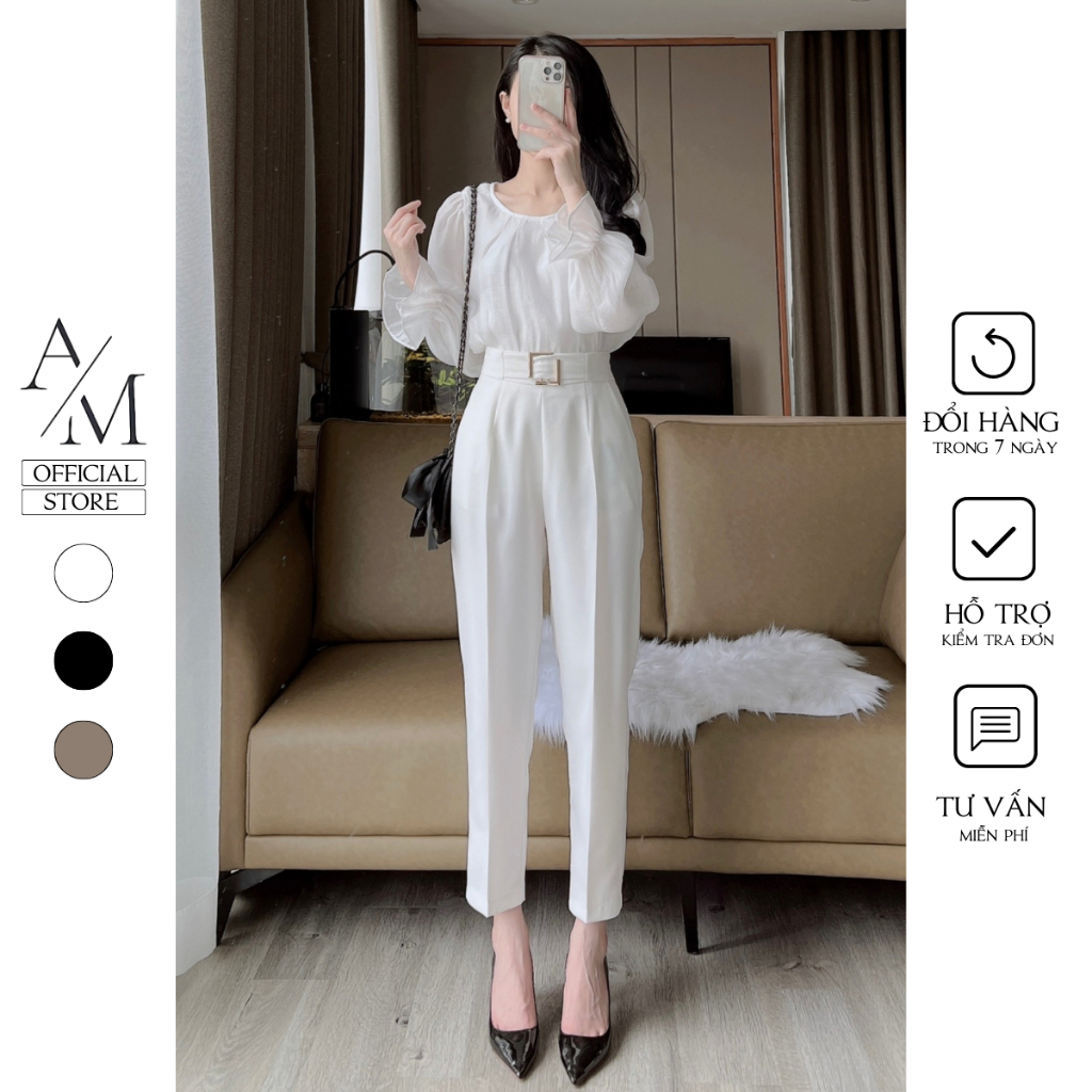 Quần baggy nữ cạp cao 99 Cag Priority cách điệu siêu tôn dáng ống đứng chuẩn đẹp khóa sườn - M390