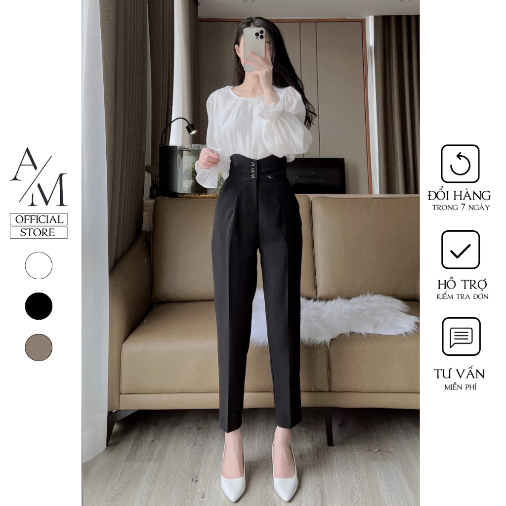 Quần baggy nữ lưng cao cạp phối 3 khuy siêu tôn dáng chuẩn form 99 Cag Priority - M513