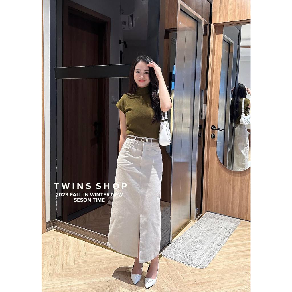 Chân váy jean xẻ trước N88111