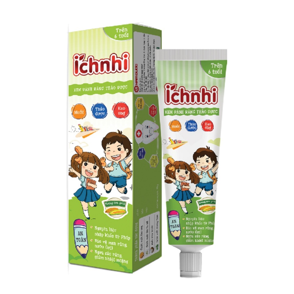 Kem đánh răng thảo dược Ích Nhi hương dưa gang tuýp 75g cho bé trên 6 tuổi bảo vệ răng sữa, ngừa sâu răng