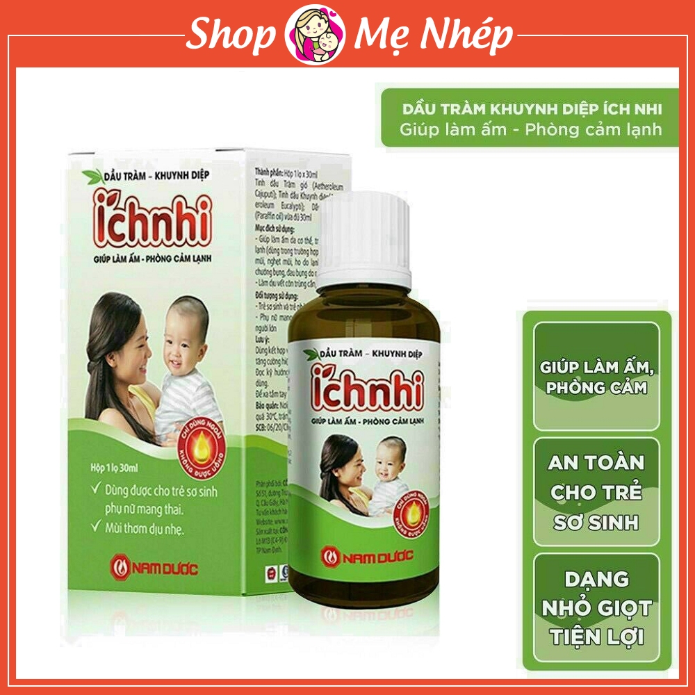 Dầu tràm khuynh diệp Ích Nhi 30ml giúp phòng cảm lạnh, làm ấm, an toàn
