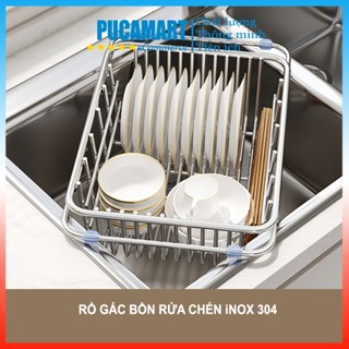 Rổ gác bồn rửa chén Inox 304 PUCA thu gọn, kệ úp chén bát rửa trái cây