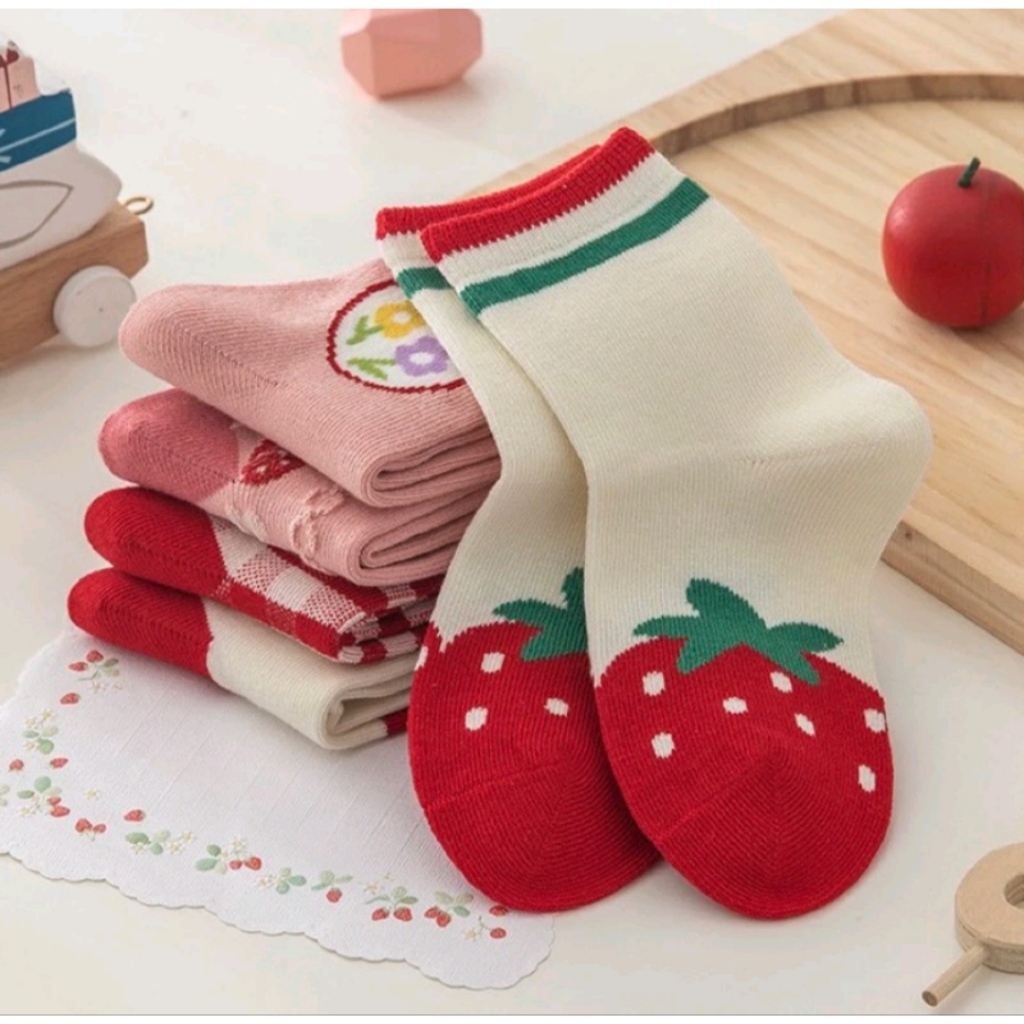 SET 5 ĐÔI TẤT BÉ GÁI  DÂU TÂY HỒNG