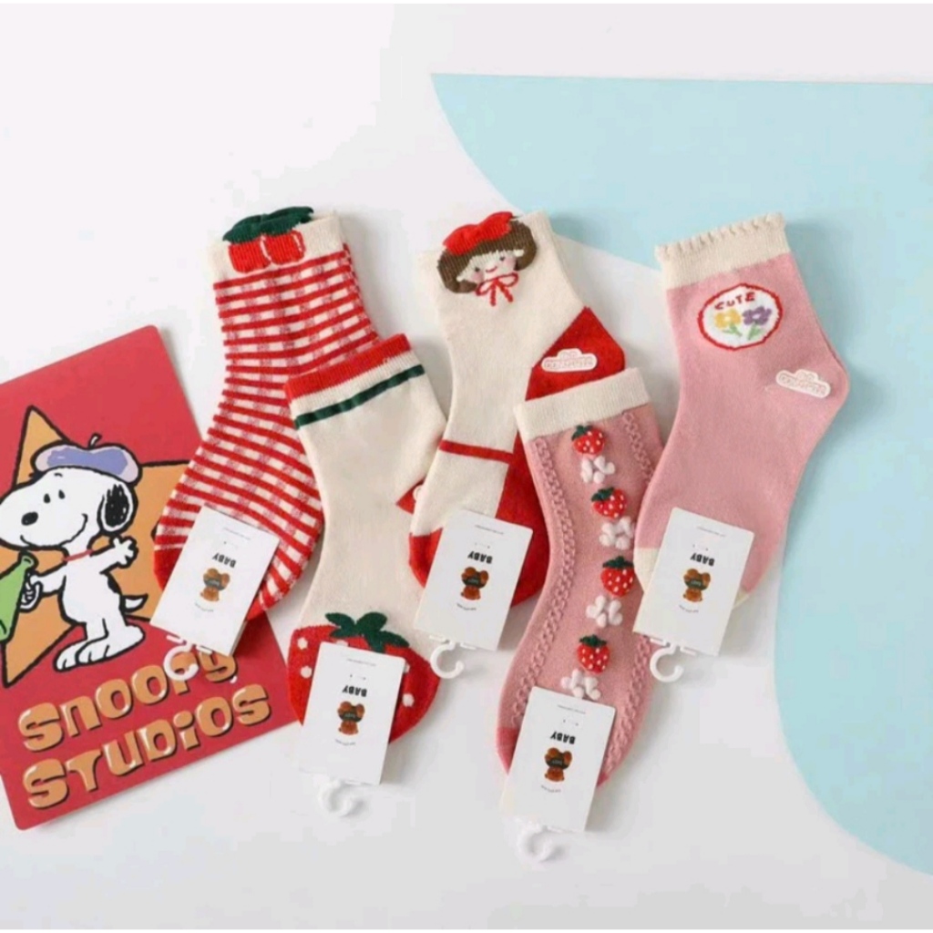 SET 5 ĐÔI TẤT BÉ GÁI  DÂU TÂY HỒNG