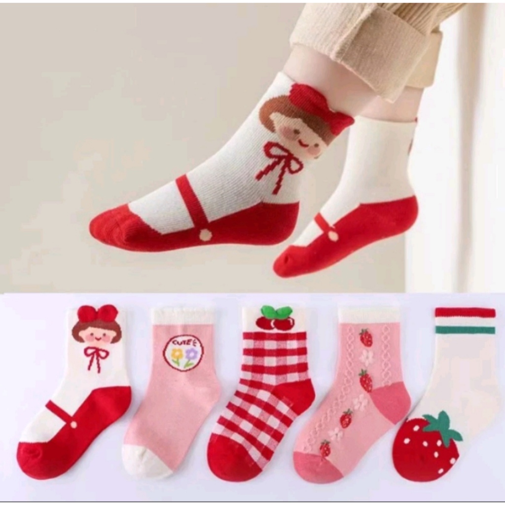 SET 5 ĐÔI TẤT BÉ GÁI  DÂU TÂY HỒNG