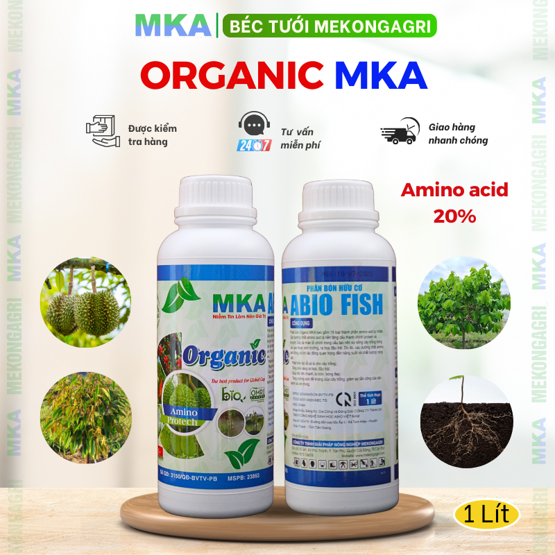 Phân bón Organic MKA amino acid 20% dưỡng rễ tốt cây đẹp trái phục hồi sau thu hoạch (chai 1 lít)