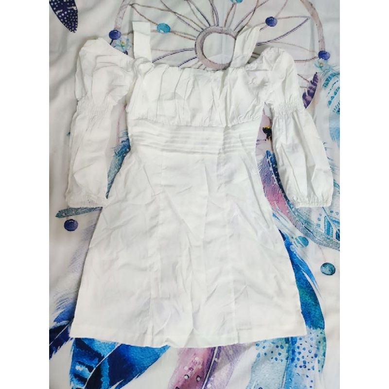 Jumpsuit trắng thiết kế đầm chữ A trễ vai style Korea (chất vải xịn sò) size S