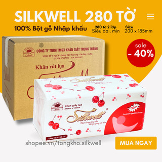Combo Sốc thùng 9 gói giấy ăn rút lụa Silkwell khổ lớn 280 tờ chính hãng