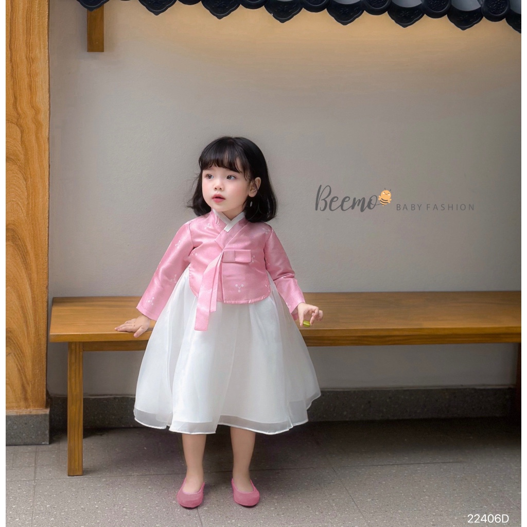 Bộ hanbok cho Hàn cho bé gái Beemo,Chất liệu tafta Hàn,ưu điểm đứng form,không nhăn,Thiết kế dáng váy chuẩn Hàn B404