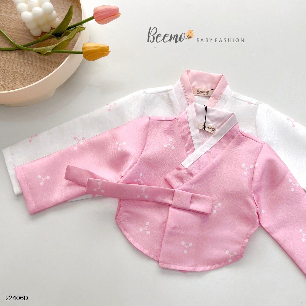 Bộ hanbok cho Hàn cho bé gái Beemo,Chất liệu tafta Hàn,ưu điểm đứng form,không nhăn,Thiết kế dáng váy chuẩn Hàn B404