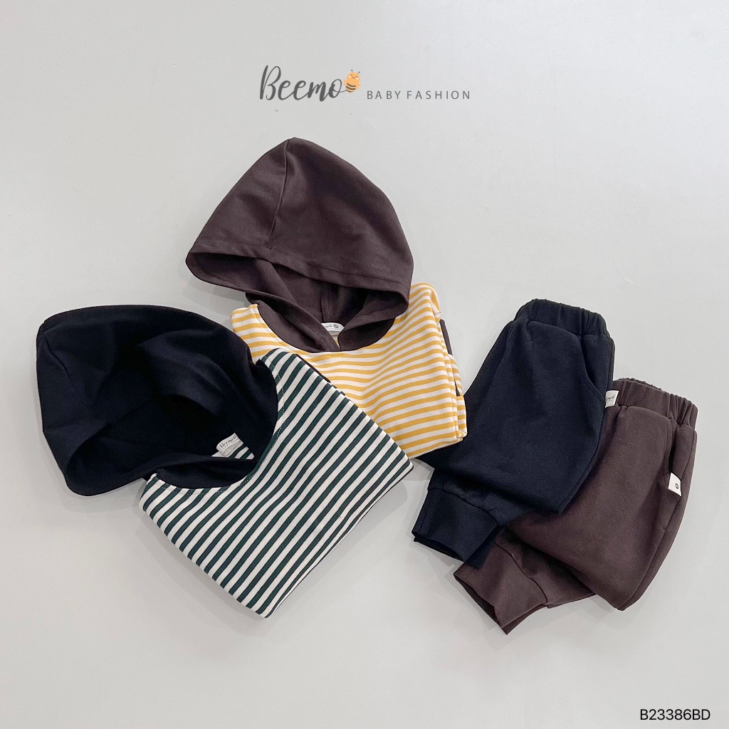 Bộ Hoodie kẻ ngang cho bé trai Beemo,Chất liệu cotton dày dặn, mềm mại, co giãn siêu thoải mái, quần bo gấu B405