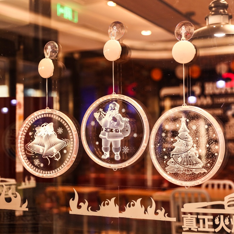 Giáng sinh LED treo đèn Giáng sinh vui vẻ Snowman ông già Noel chuông cây Giáng sinh trang trí cửa sổ